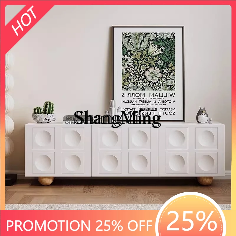 

SM cream wind solid wood TV cabinet simple bedroom apartment living room storage locker