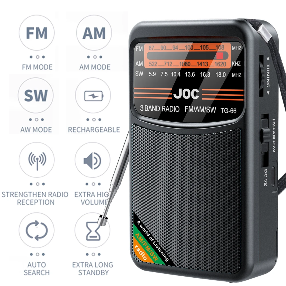 Emergency Pocket Radio FM AM SW Radio Best Reception Battery Operated Radio Type-C Rechargeable with HD Display Screen for Elder