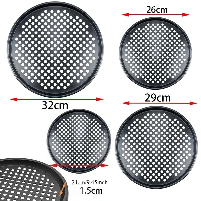 Nonstick Carbon Steel Pizza Pan Round Pizza Baking Tray with Holes for Crispy & Bubbly Home Restaurant Kitchen Baking Tools