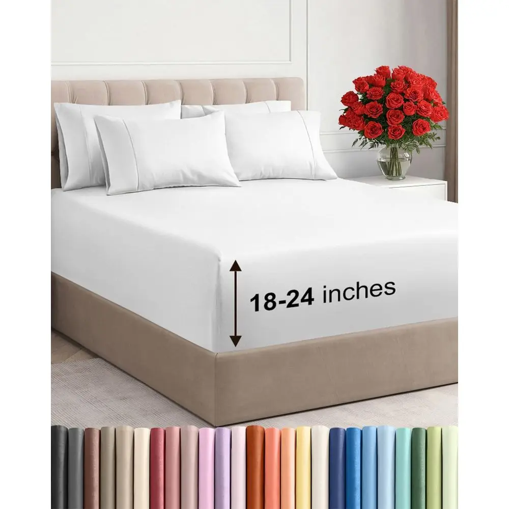 6-Piece Breathable Cooling Deep Pocket Sheet Set - Luxurious Hotel-Quality Bedding for All Ages - Soft, Wrinkle-Free, Comfortabl