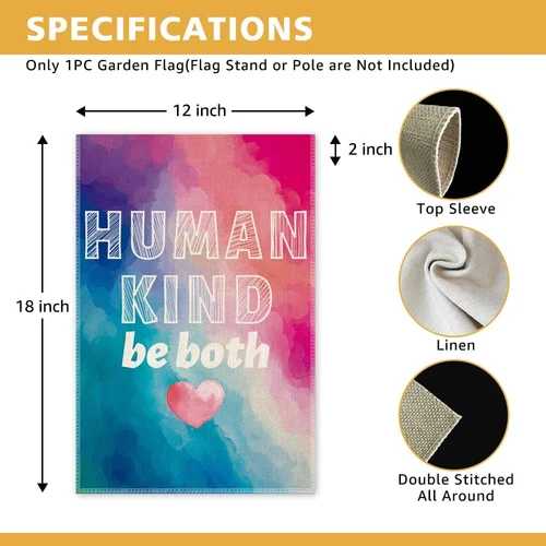 Human Kind Be Both Welcome Garden Flag, Double Sided Yard Banner for Patio Lawn, OOV IIC