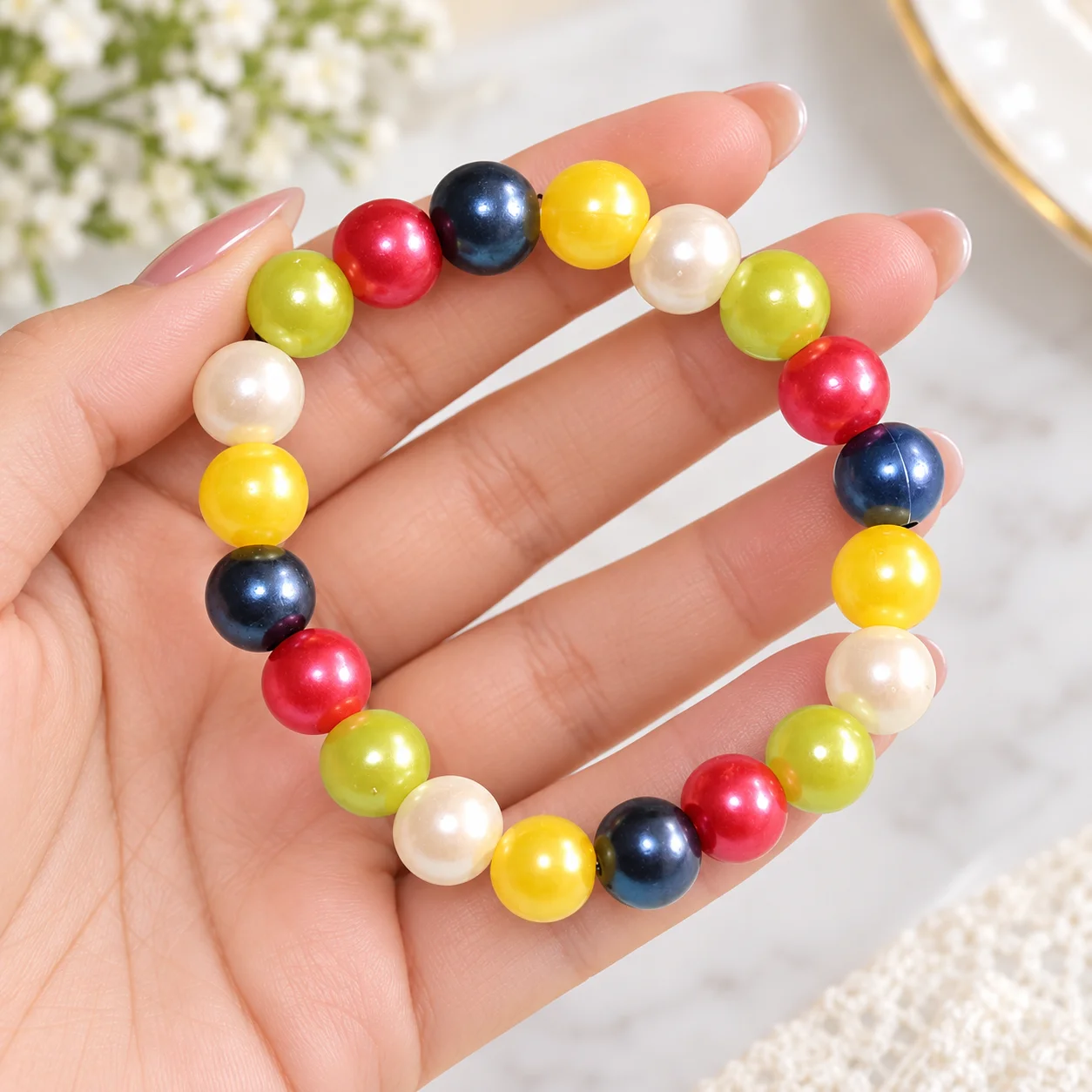 Mulit Color Imitation Pearl Masonic Group Sign Order of the Eastern Star Sign Bracelet OES Women Bangle for Promotion Gift