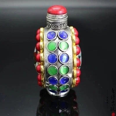 Exquisite antique double-sided color drawing snuff bottle handicraft