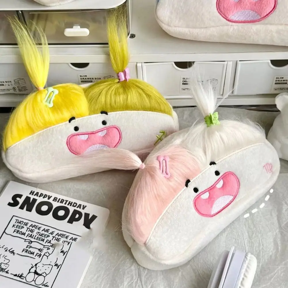 DIY Fluffy Hair Afro-Hair Doll Pen Bag Zipper Kawaii Pencil Case Holder Large Capacity Funny Soft Plush Pen Bag Schools Supplies