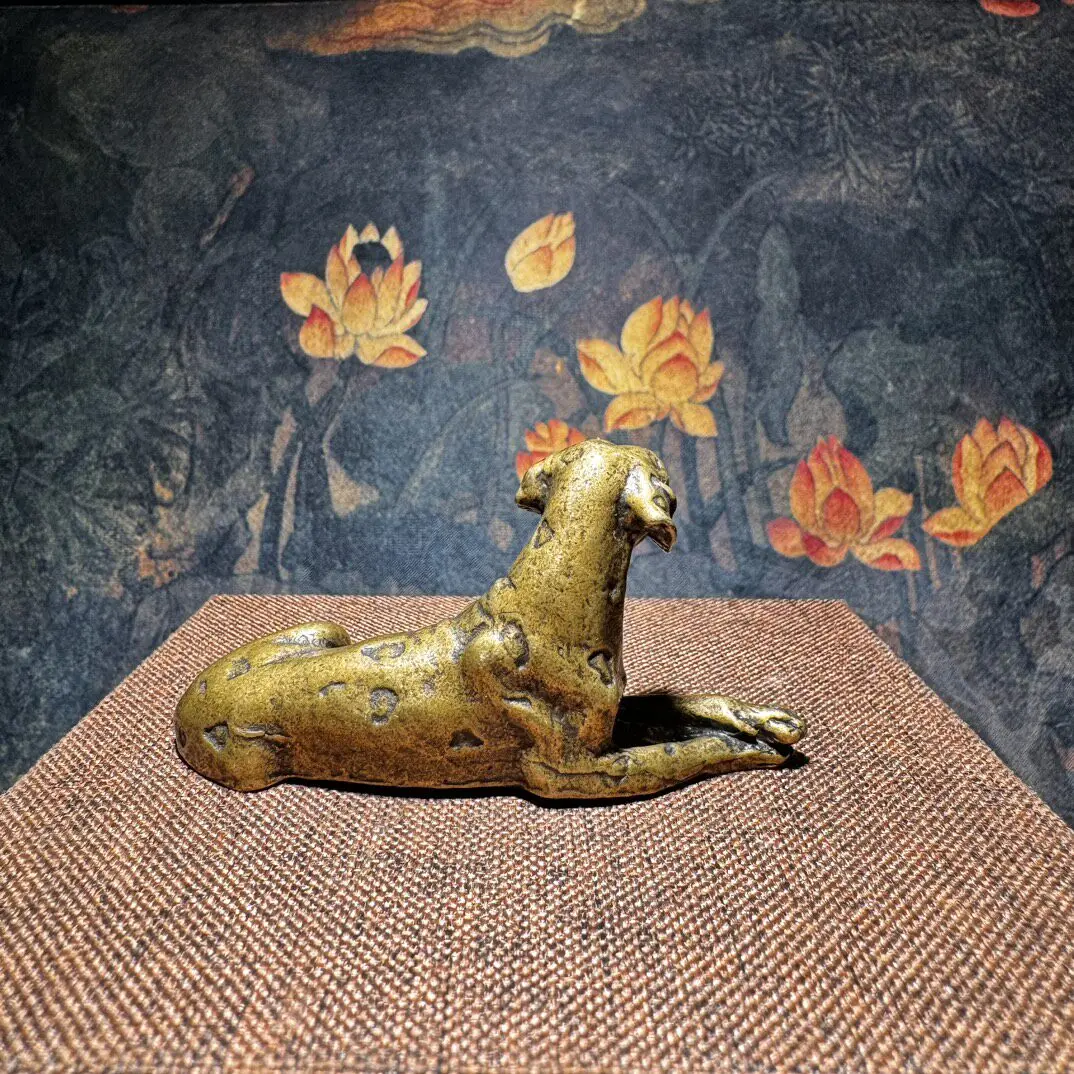 Antique Pure Brass Dog Figurine Whippet Greyhound Italian Greyhound Collectible Handheld Carving Model