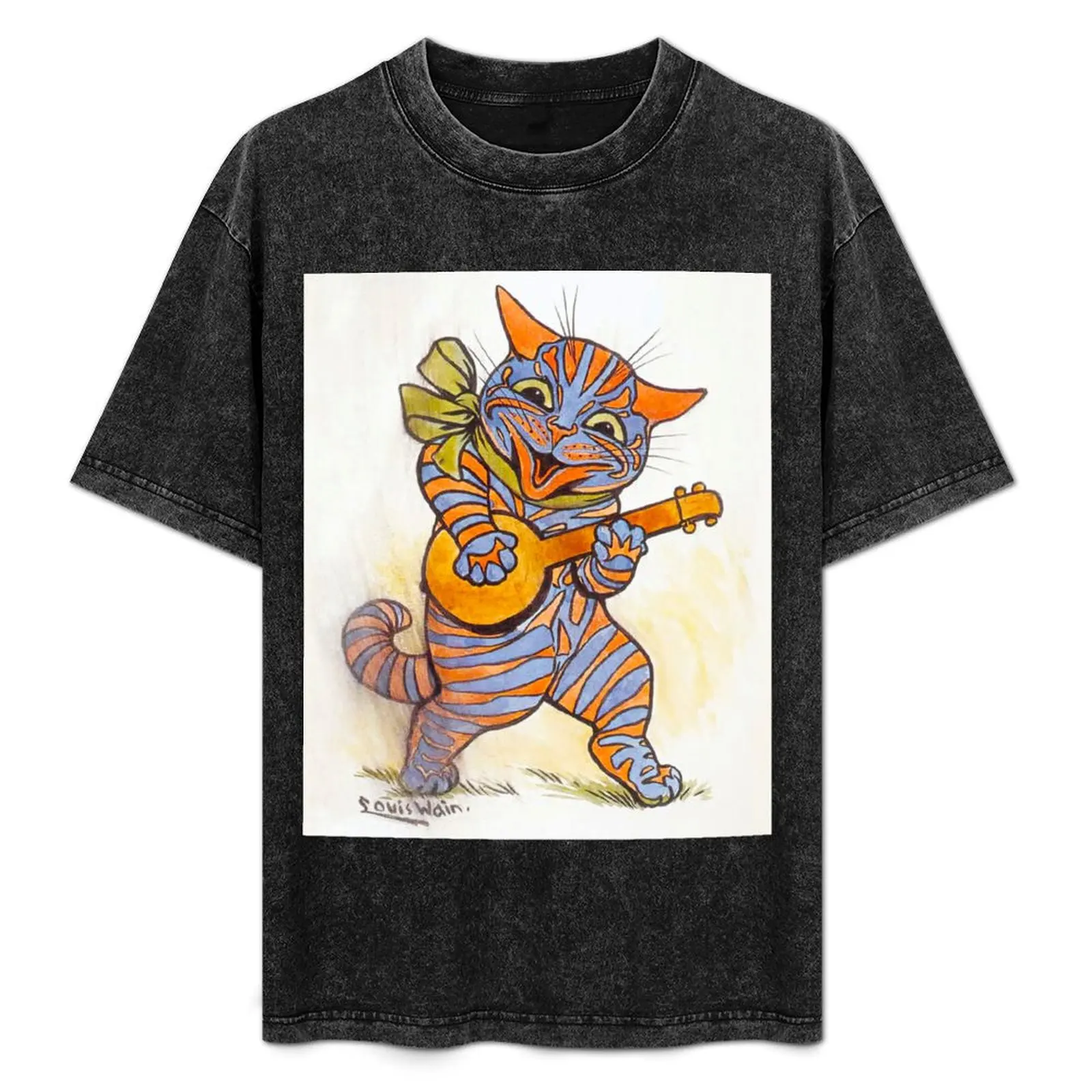 

HD LOUIS WAIN - Cat With Lute Cats Art T-Shirt Soft Basic Cotton Short Sleeve Tee