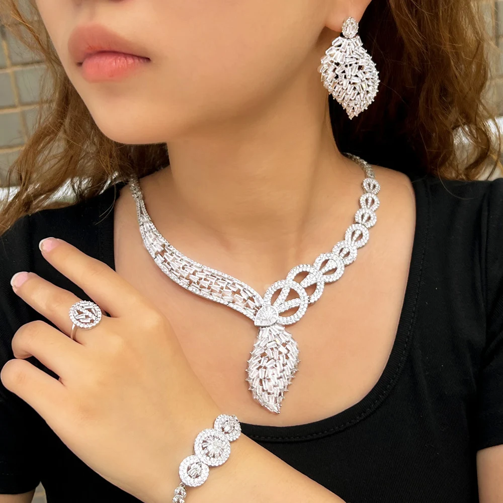 ThreeGraces 4pcs Brilliant Cubic Zirconia Stone Luxury African Dubai Bridal Jewelry Set for Women Party Dress Accessories TZ832