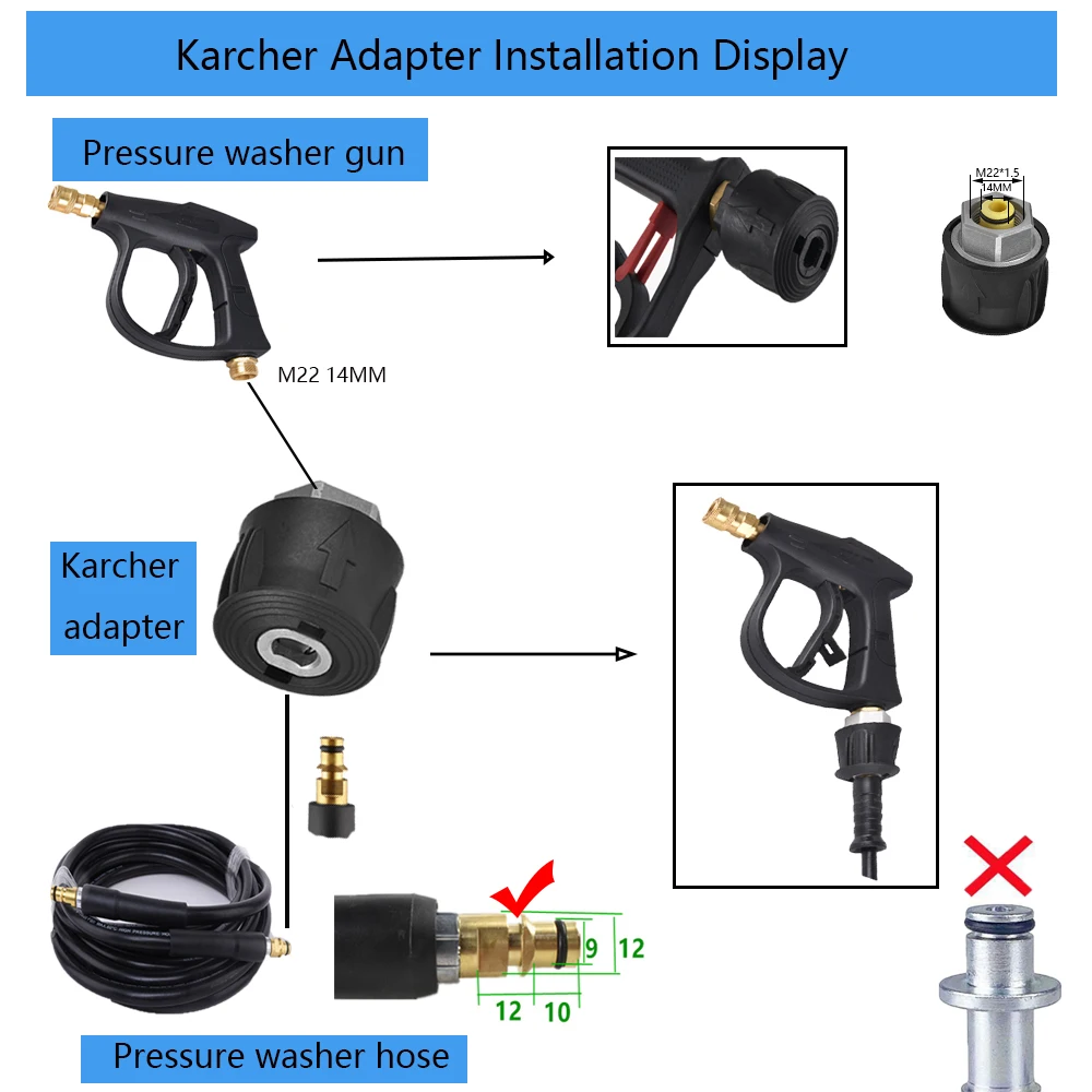 Złącze pistoletu myjka ciśnieniowa do węża M22 do karchera K2 K3 K4 K5 K6 K7 czyszczenie samochodu dysza przejściowa konwertera rur