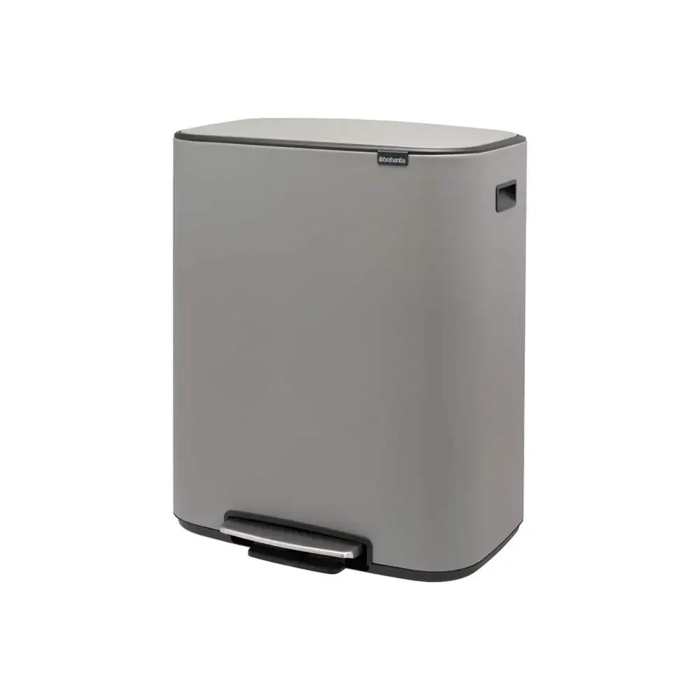 Brabantia Bo Step-On Pedal Trash Can - 16 Gal Inner Bucket (Mineral Concrete Gray) Waste/Recycling Garbage Can, Removable