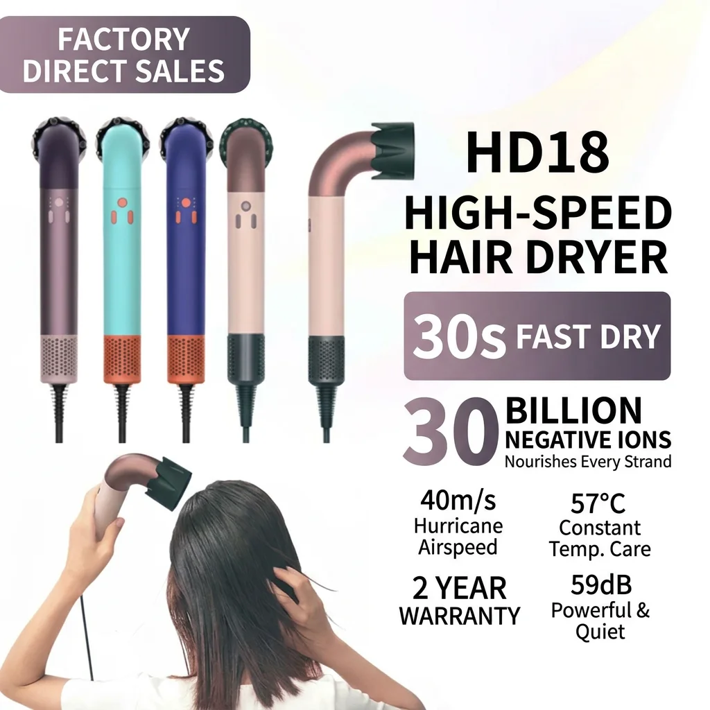 

Профессиональный высокоскоростной фен с изогнутой трубкой, быстрая сушка за 30 секунд, мощный воздушный поток для эффективной укладки, 1 шт.