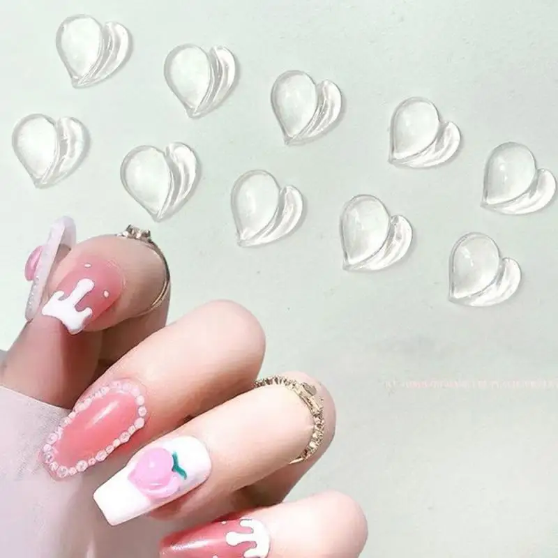 Manicure Ice Transparent Resin Heart Nail Art Charms 3D Kawaii Clear Love Crystal Rhinestone Nail Decorations Ornament