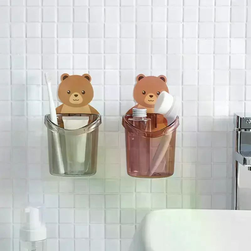 /TPz/Hug Toothbrush Cup Toothpaste Storage Rack Bathroom Non-punching Wall-mounted Drain Bear Storage Bear