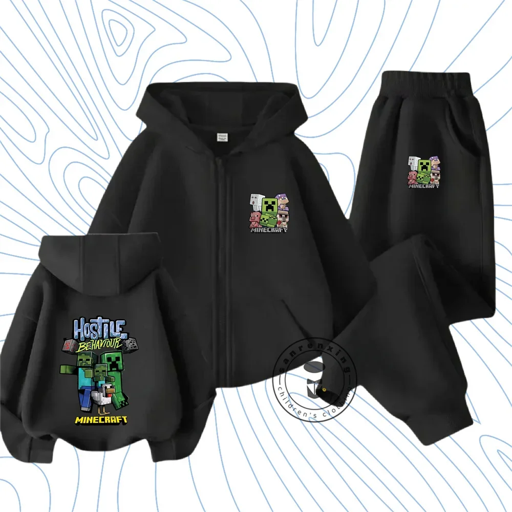 Minecraft Long Sleeve Designs Featuring the Beloved Bluey Cartoon Hoodie Set Personalized Design of Children's Hoodie Set