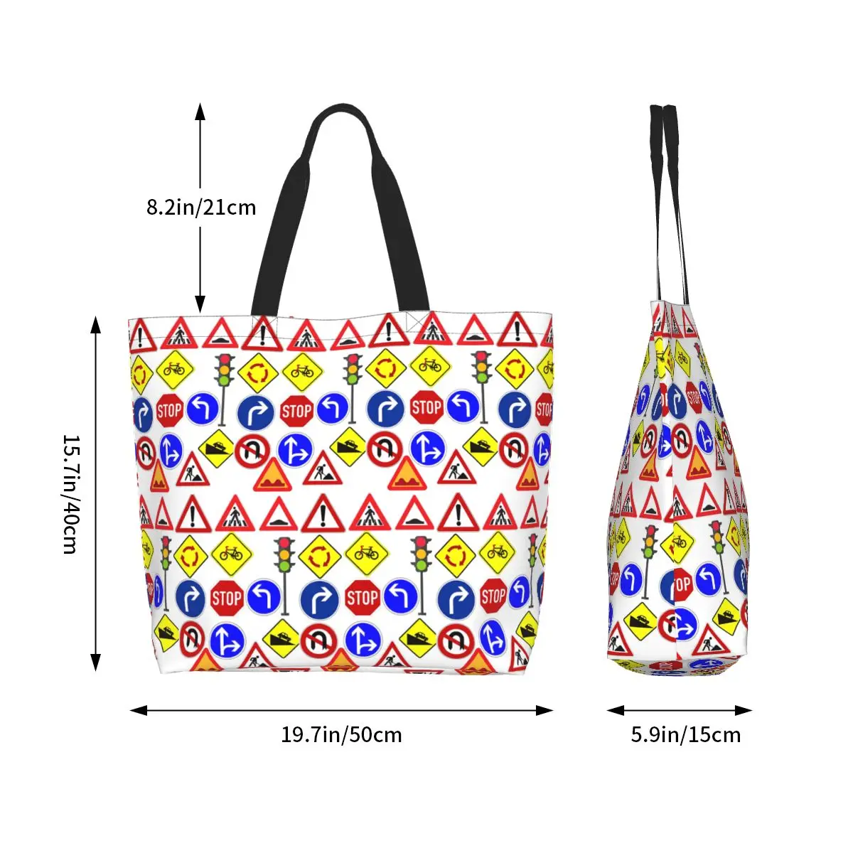 Traffic Signs Shopping Tote Bag Canvas Large Capacity Shoulder Bags Shopper Grocery Handbag for Women