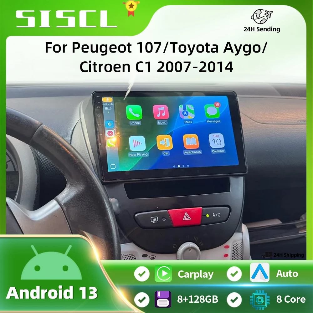 

SISCL Car Radio For Peugeot 107 Toyota Aygo Citroen C1 2005 - 2014 wireless CarPlay Android Auto 2din DVD GPS Navigation BT WIFI