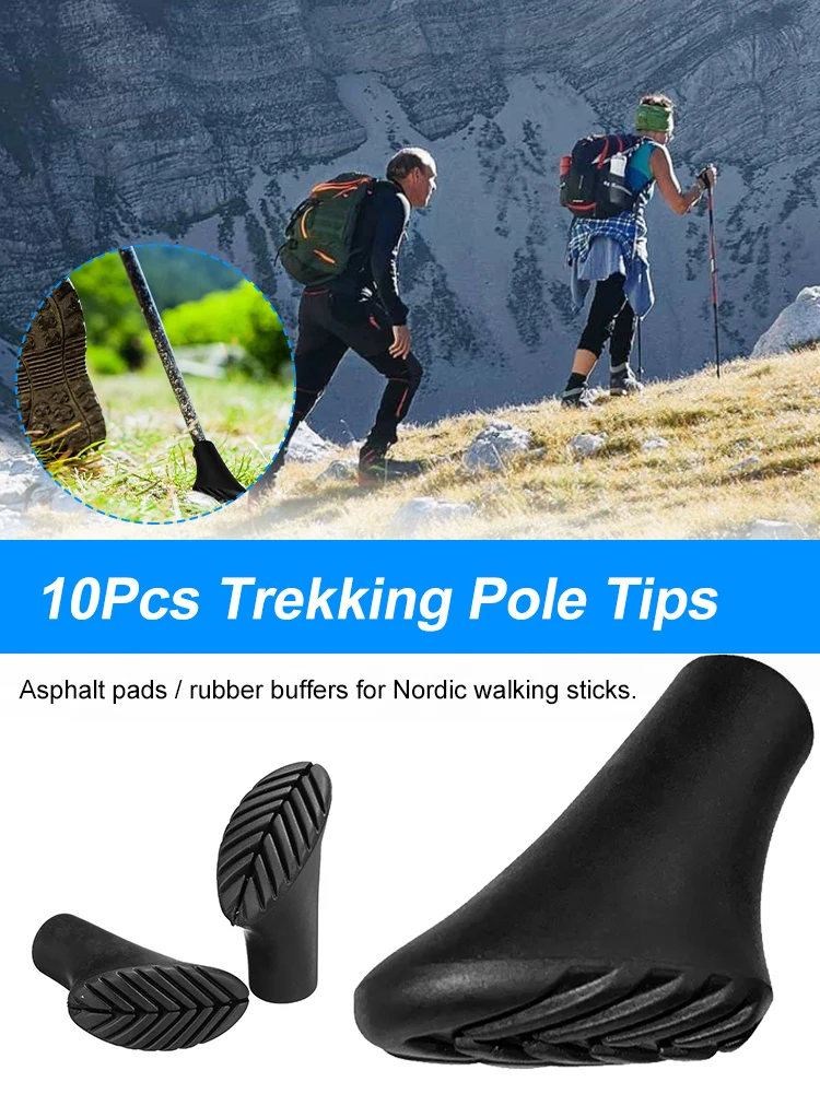 10Pcs Trekking Pole Tips Replacement Rubber Feet Nordic Walking Stick Pads Rubber Buffers Trekking Poles Protectors for Climbing