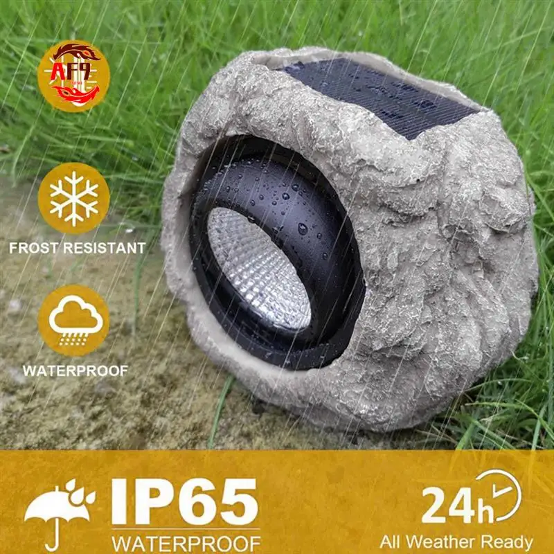 

AF90-2Pcs Солнечные садовые скальные фонари - IP65 Светодиодный водонепроницаемый солнечный прожектор, переключаемый белый теплый свет Садовые каменные фонари