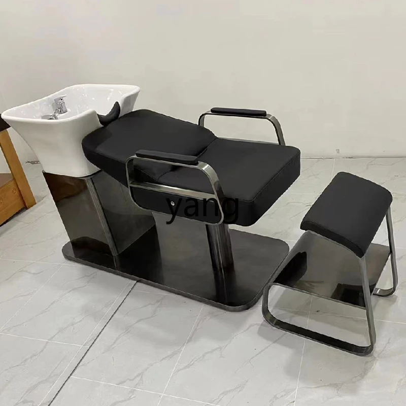 CX barber shop shampoo bed hair salon special semi-lying flush bed high-end stainless steel ceramic deep basin