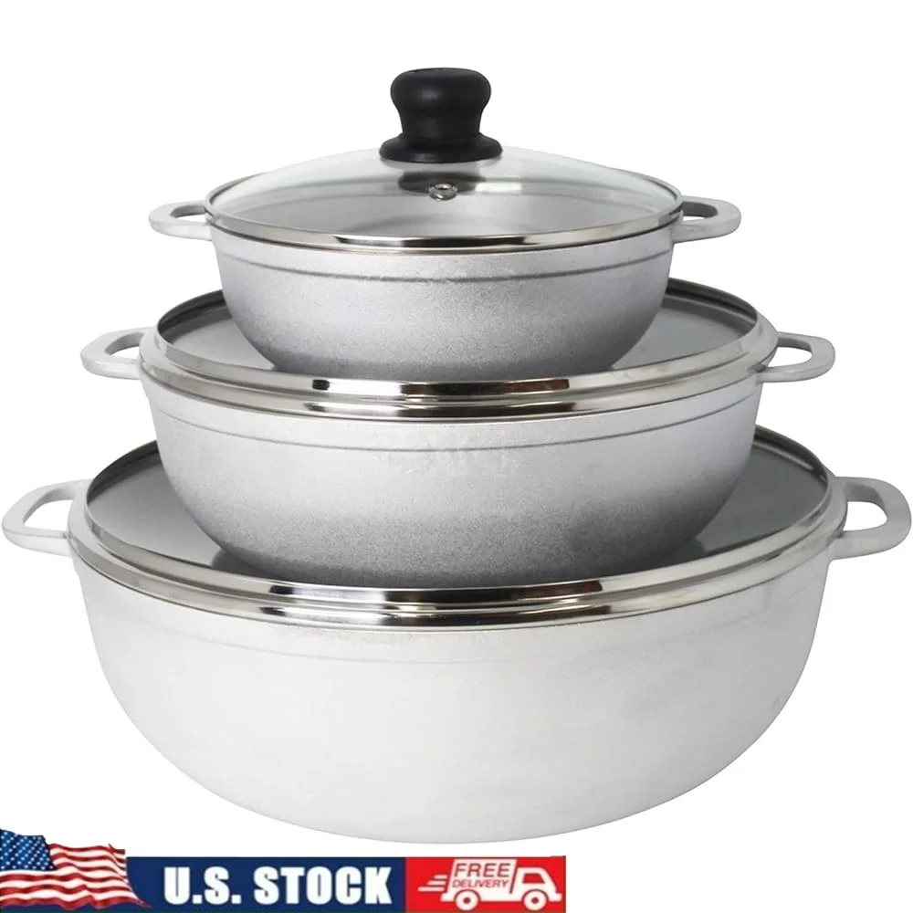 Kaldero-Set aus Aluminiumguss, 3-teilig, mit Glasdeckel, langlebig, vielseitig, Kochutensilien, traditionelle Rezepte