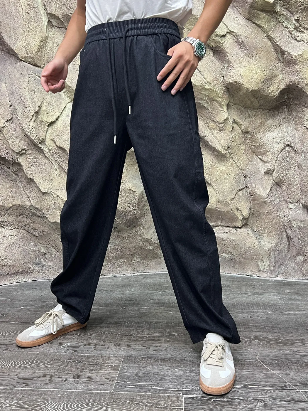 Washed Denim Fabric Men's Loose Fit Long Pants Straight Leg Casual Cotton Polyester Blend Autumn Winter  Line