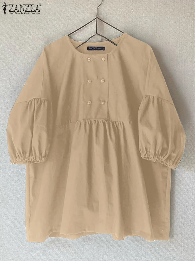 

ZANZEA однотонная блузка с круглым вырезом, женские летние топы с коротким рукавом, 2025 г., элегантная рабочая туника OL, большие повседневные свободные пуловеры Femininas