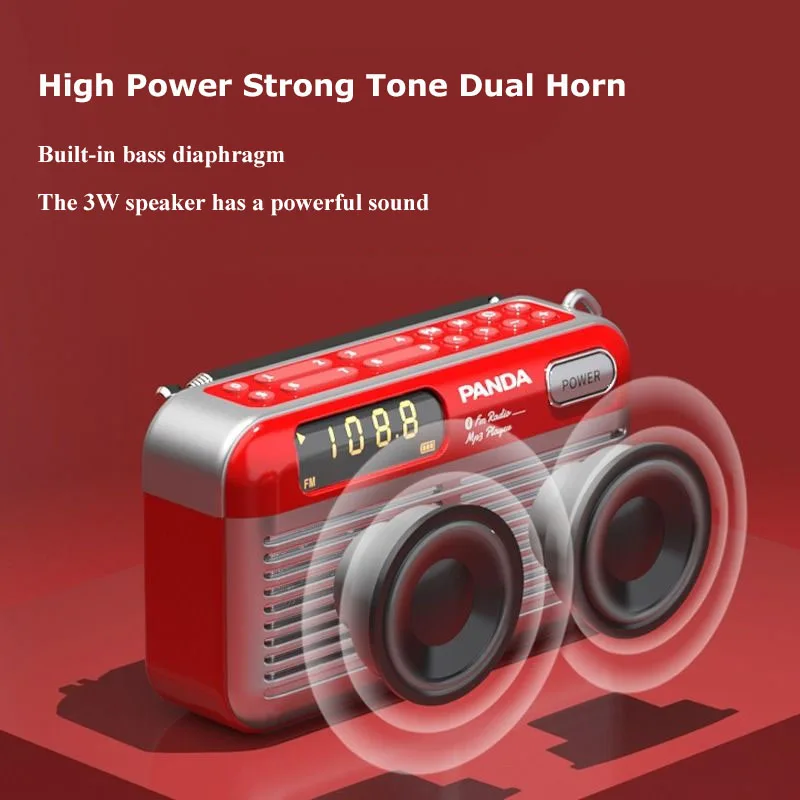 Mini FM Radio Portable Stereo Radio Bluetooth Speaker with LED Display Built-in Battery TF Card USB Music Player Support Headset