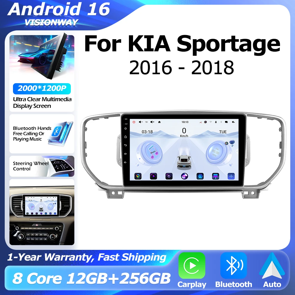 

Android 16 For KIA Sportage 4 2016 2017 2018 GPS Navigation Multimedia Player Auto Wireless CarPlay WIFI 4G DSP GPS RDS BT