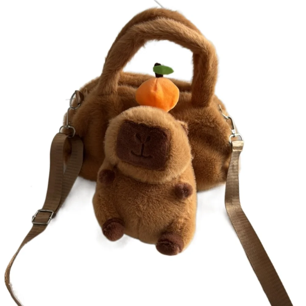 Plush Capybara Crossbody Bag Adjustable Large Capacity Shoulder Backpack Three-dimensional Shape with Shoulder Strap