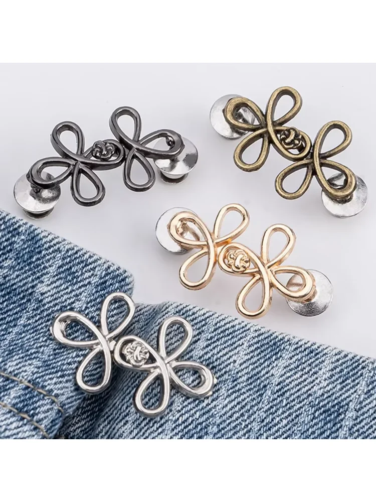 Clover Adjustable Metal Waist Button Fasteners No-Sew Instant Tighteners Practical Accessories for Loose Denim Jeans & Trousers