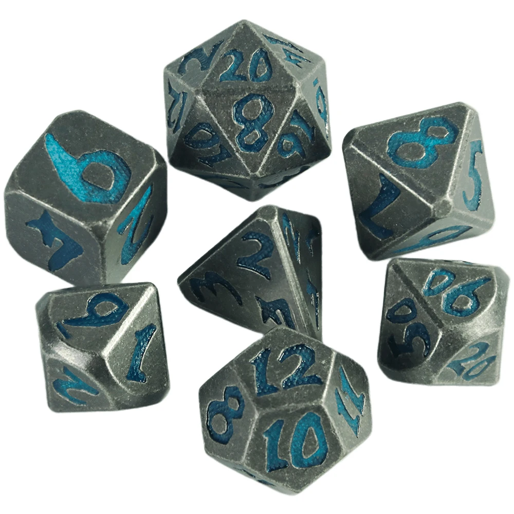 Polyhedral Metal Dice Set, Glow in the Dark, Role Playing, D & D, RGB, Board Game as Gift, D4, D6, D8, D10, D12, D20, 7Pcs