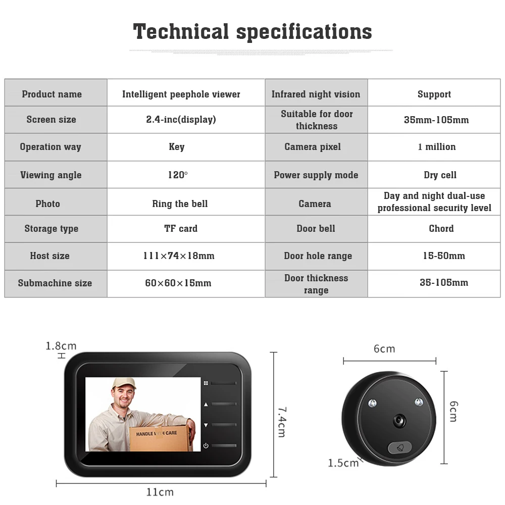 Wi fi campainha visor da porta câmera olho mágico da porta com monitor sem fio vista ao vivo disponível digital visão noturna foto tiro