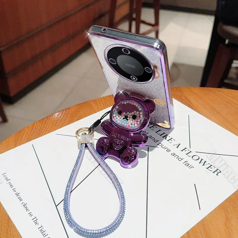 HonorX9A Diamond Strap Bear Phone Holder Case On For Huawei Honor X8B X9A X10 X20 X30 X30i X40 X40i X50 X50i SE Plus Stand Cover image 3