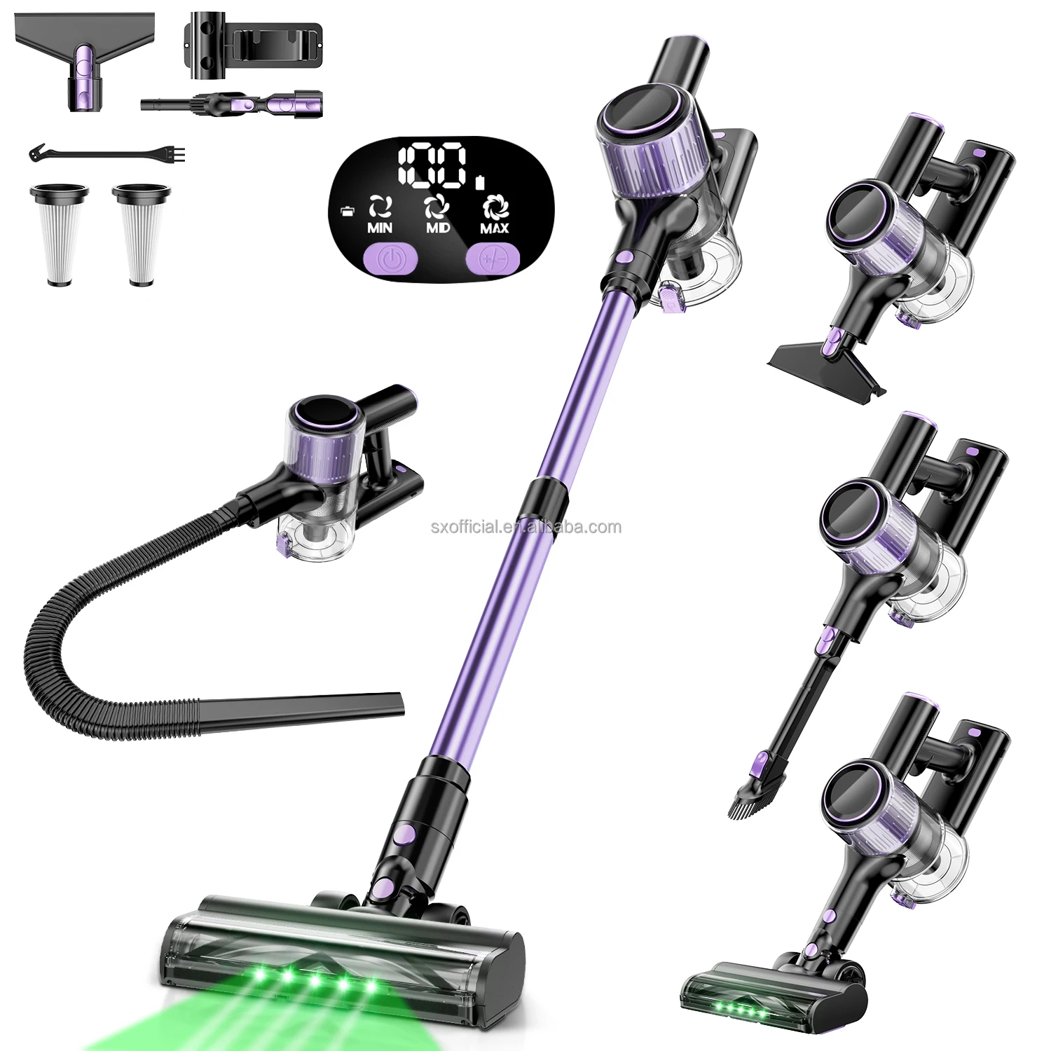

10-in-1 Cordless Stick Vacuum Cleaner Super Power Suction Green LED Anti-tangle Brush Deep Cleaning Dryer for Cars EU Plug