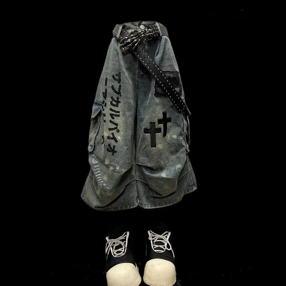 

Джинсы в стиле ретро American k Seven-Five, женские летние новые пустынные брюки со зморшкой в стиле пэчворк, широкие брюки среднего размера