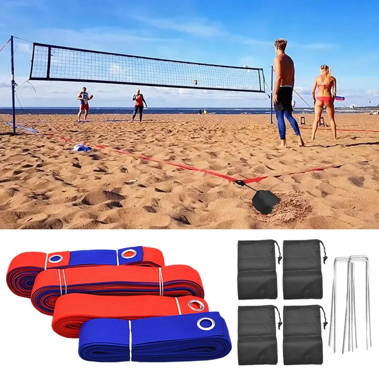 

Линия для пляжного волейбола с металлическими анкерами и сумками. Высококонтрастная маркировка.