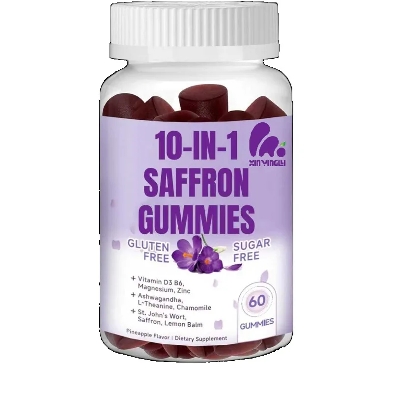 

88.5mg pure saffron gummies, containing vitamins D3, B6, magnesium, zinc, and chamomile