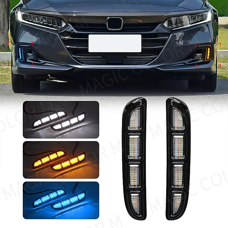 

Для Honda Accord 2021 2022 LED DRL дневные ходовые лампы фары Автомобильные противотуманные фары сигнал поворота белый желтый синий аксессуары 12 В