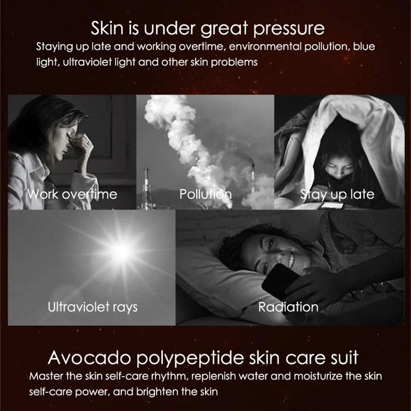 Set per la cura della pelle Avocado polipeptide crema per il viso detergente Toner idratante riparatore Anti-età prodotti per la cura della pelle del viso cosmetici