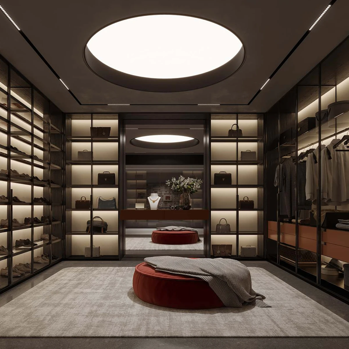 Customized Modern Luxury Freestanding Environmentally Friendly Glass Door Storage Wardrobe, Durable Melamine Material, Suitable
