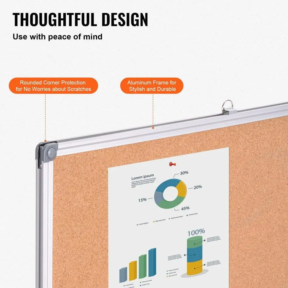 6 Inch Large Cork Board - Wall-Mounted Pin Board Bulletin Organizer