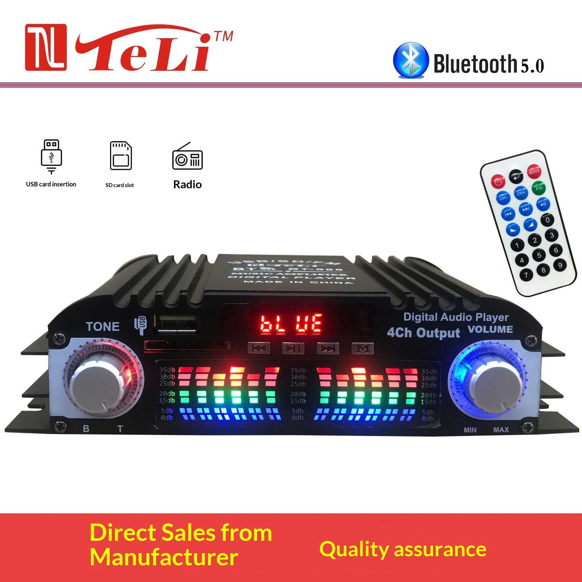 TELI Peak Power HiFi Sound Amplifier Digital 4 Channel Audio Amplifier Bluetooth Karaoke Player FM Radio Support Remote Control