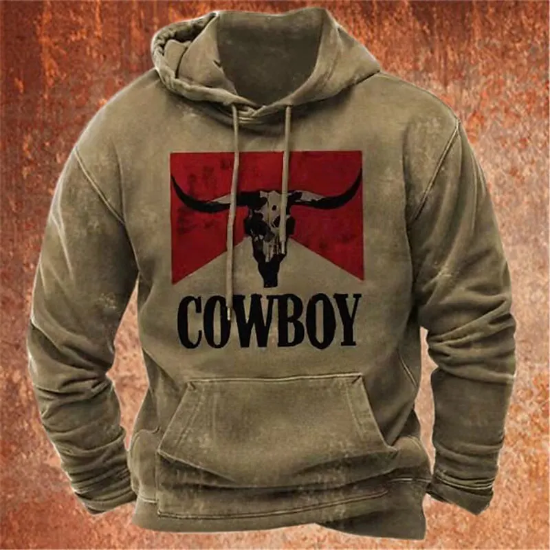 Western Cowboy Heren Hoodie Herfst En Winter Heren Kleding 3d Geprint Patroon Sweatshirt Retro Hoodie Nieuwe Mode Pullover