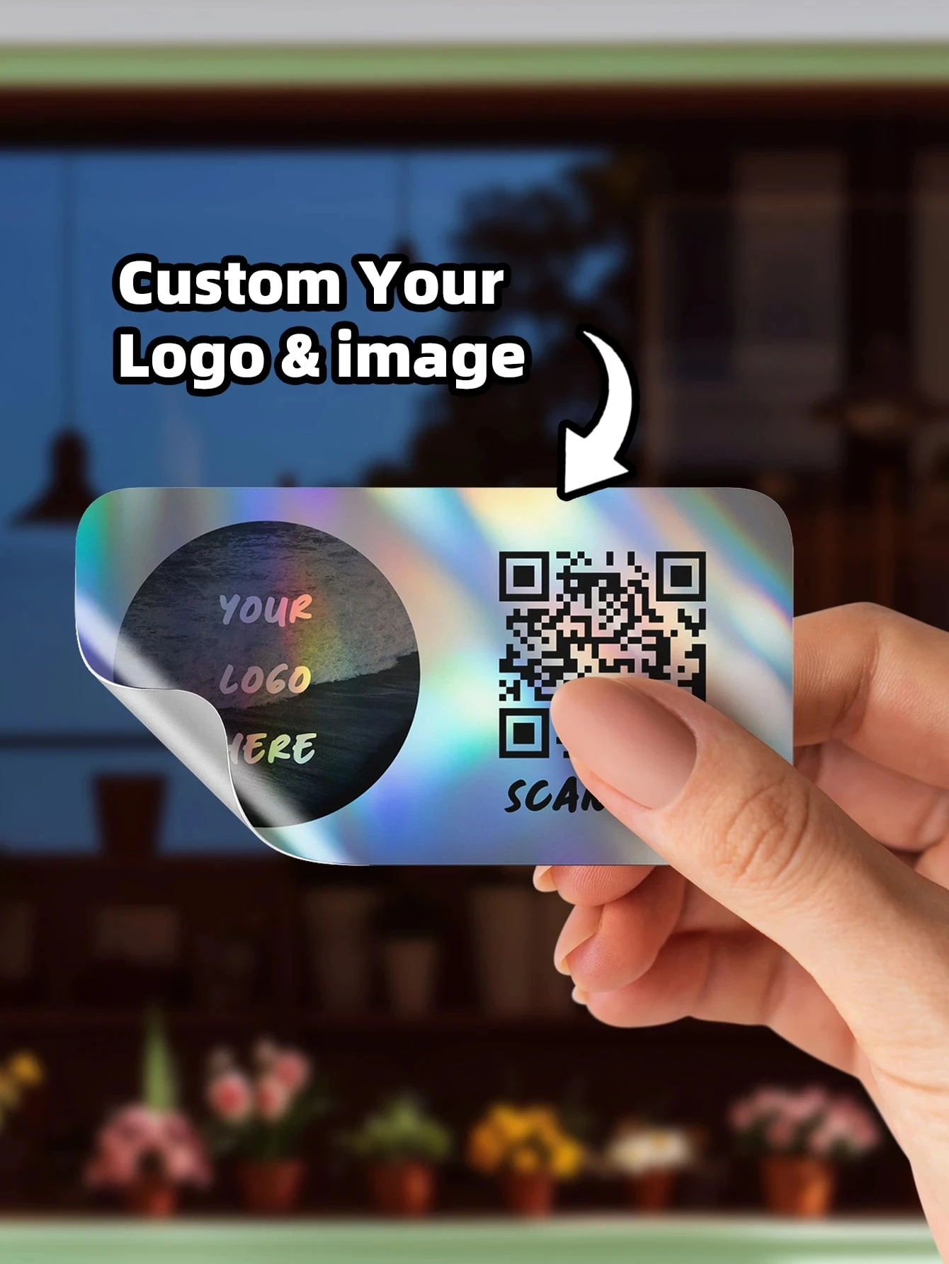1~100pcs Logo QR Code Stickers Rectangle Thank You For Order Social Media Scan Me Waterproof Custom