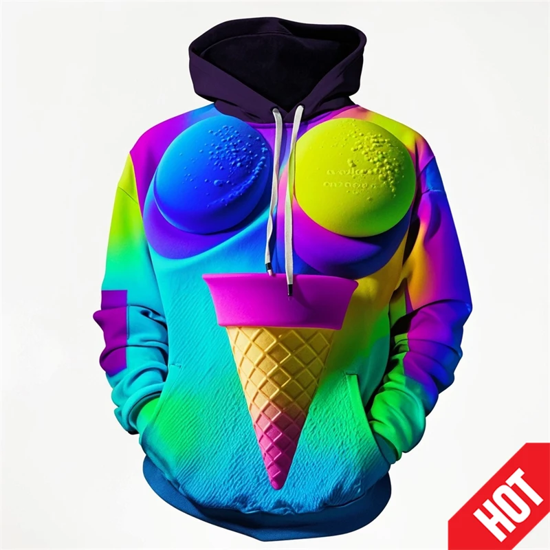 3D Delicious Ice Cream Print Hoodies For Men Women Fashion Streewtear Hooded Sweatshirts Boys Girls Pullover Y2k Cute Clothing