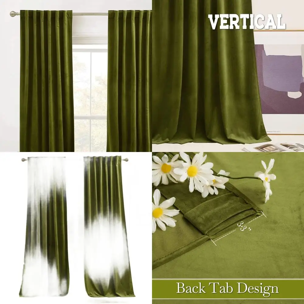 

Thermal Insulated Velvet Curtains, 90 Long, Dark Green, W52 x L90, 2-Panel Set for Living Room