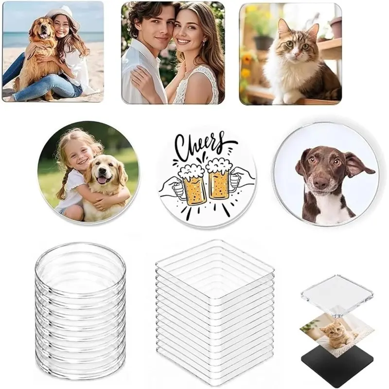 B50B-30 Pieces 5Mm Thick Magnets With Adhesive Backing For DIY Decoration 15 Pieces 5 X 5 Cm Square And 15 Pieces 5 Cm Round