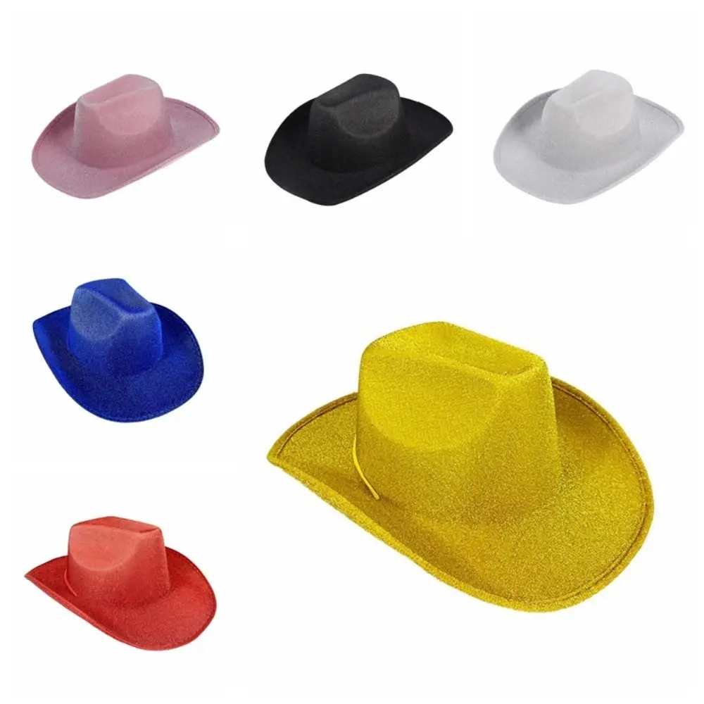 Retro Solid Color Bowler Hat Glitter Pink Fedoras Hat Western Cowboy Hat Jazz Hat Shimmering Cowgirl Hat Women view 5
