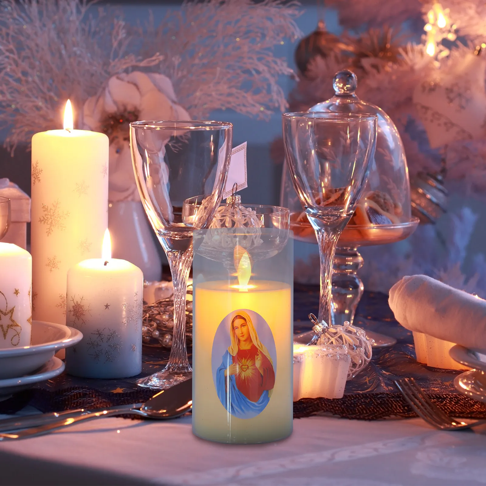 LED Electronic Battery Operated Flickering Flame Catholic Prayer Wax Light Smoke Free Atmosphere Church