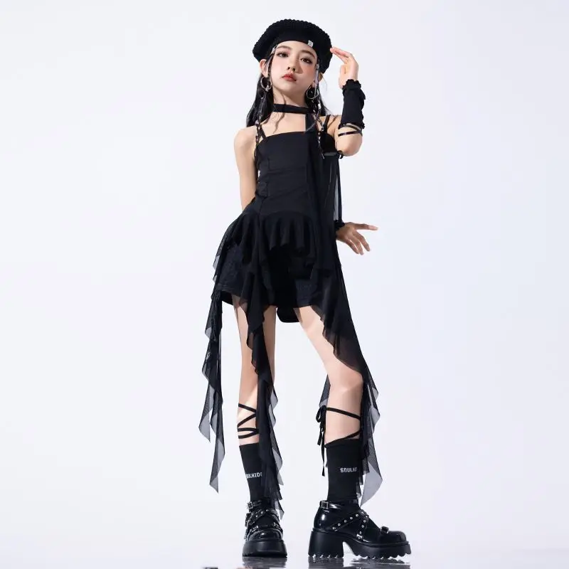 Girls Group Jazz Dance Set Summer Sweet Cool Dopamine Children Model T-Stage Fashion Show Outfits for Kids Performances Costumes