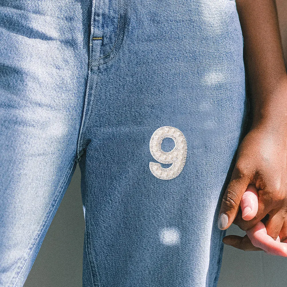 

2Set Rhinestone Pearl Number Iron on Patches Elegant DIY Applique for Clothes Bags Hats Jackets Scrapbook Embroidery Stickers